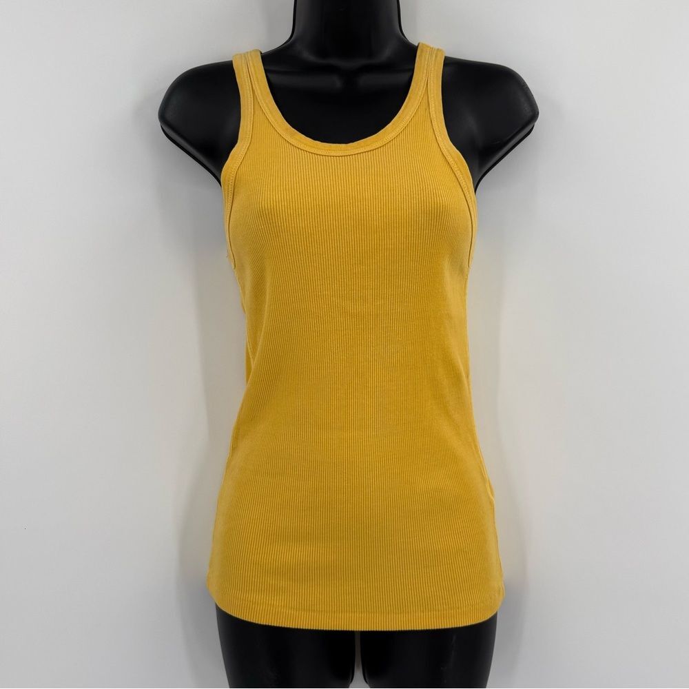 AMO Long Ribbed Tank Top in Yellow | Size Medium - Picture 2 of 6